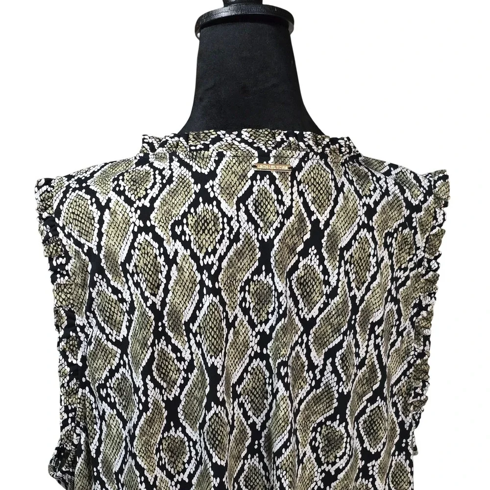 Michael‎ Kors Womens Snakeskin Print Ruffle Sleeve Shift Dress Olive 2X NEW